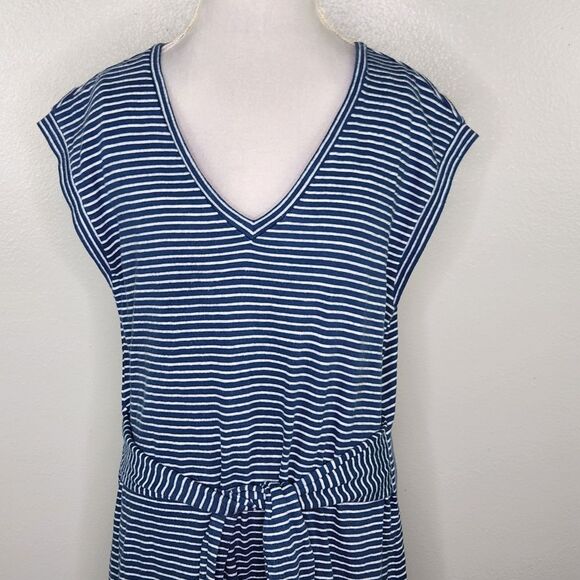 LOFT Blue & White Stripe Cap Sleeve Tie Waist Split Side Maxi Dress Size XL - Picture 4 of 14